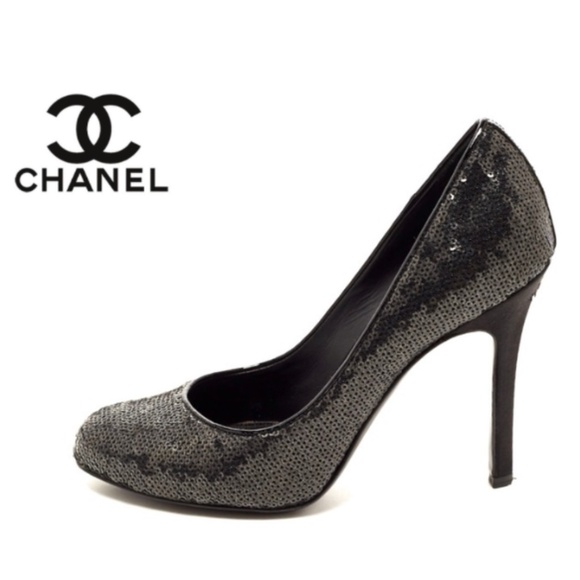 CHANEL Shoes - Chanel Black Sequin Sparkle CC Pumps | 38